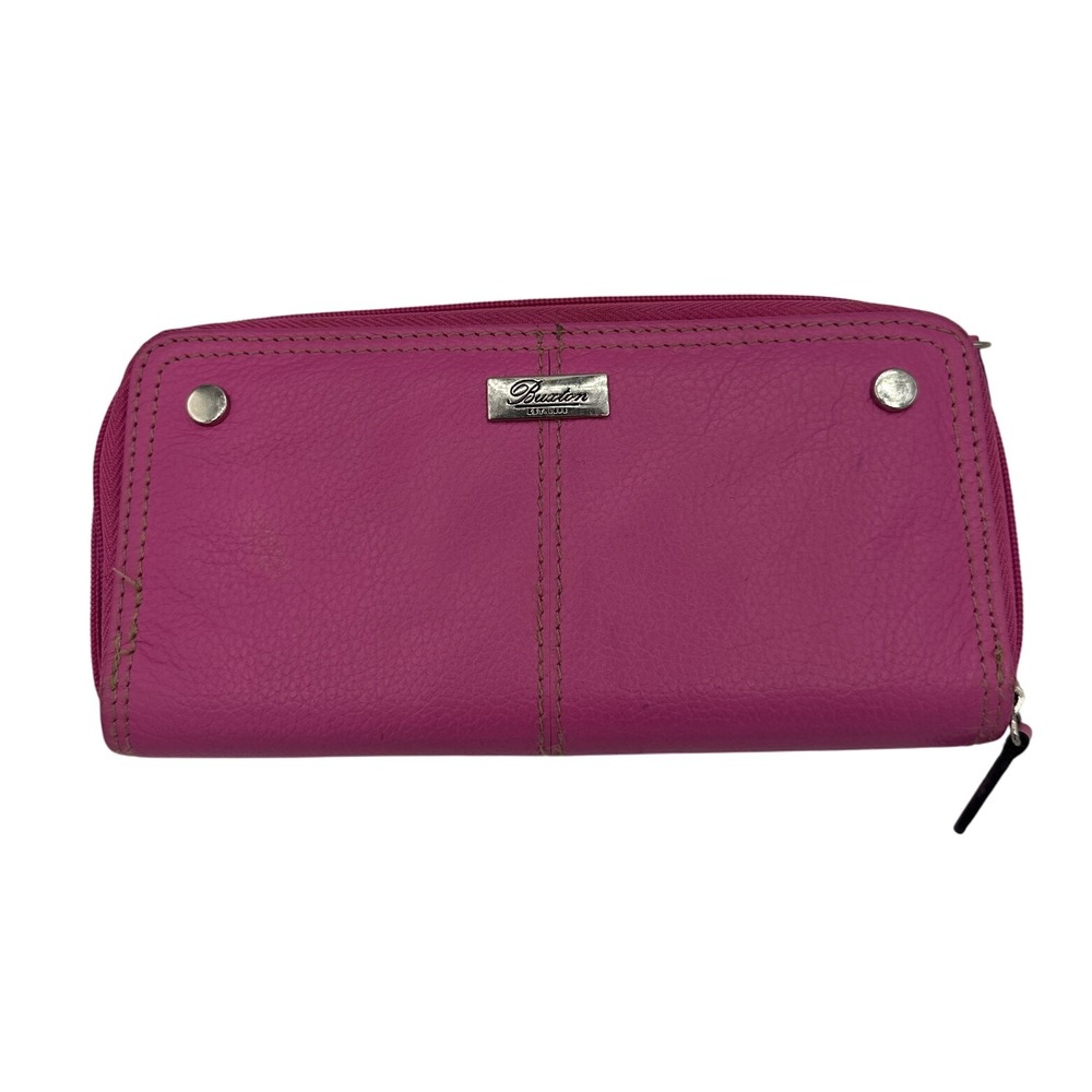Buxton Leather Wallet Clutch Zip Around‎ Magenta Pink Organizer